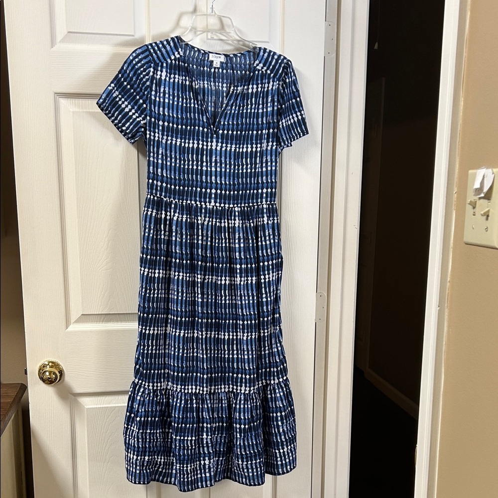 J. Crew Factory Blue and White Cotton Midi Dress Size 8